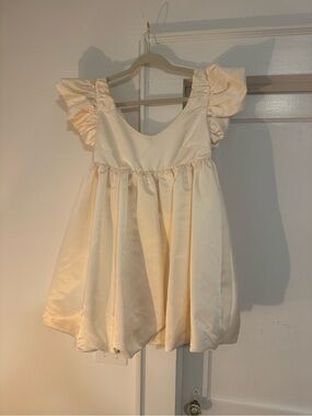 vestique Cream Puff-Sleeve Satin Party Dress